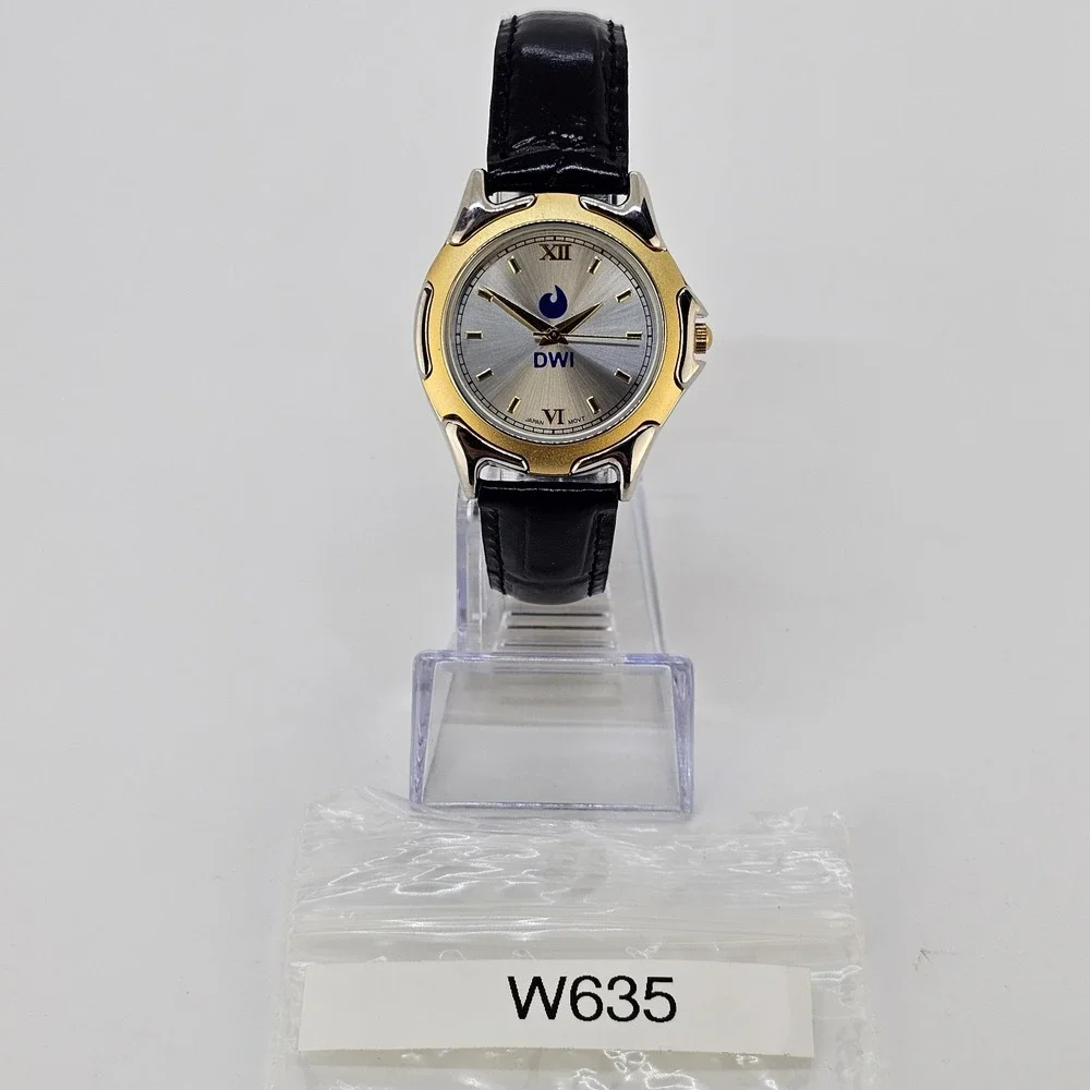 Men's Analog Dress Watch 37MM Light Gold Dial Black Leather Bands New Battery